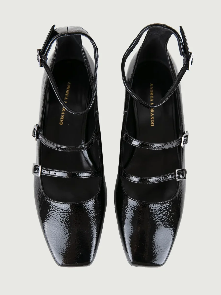 BALLERINA IN VERNICE NERA CON CINTURINI - immagine 5