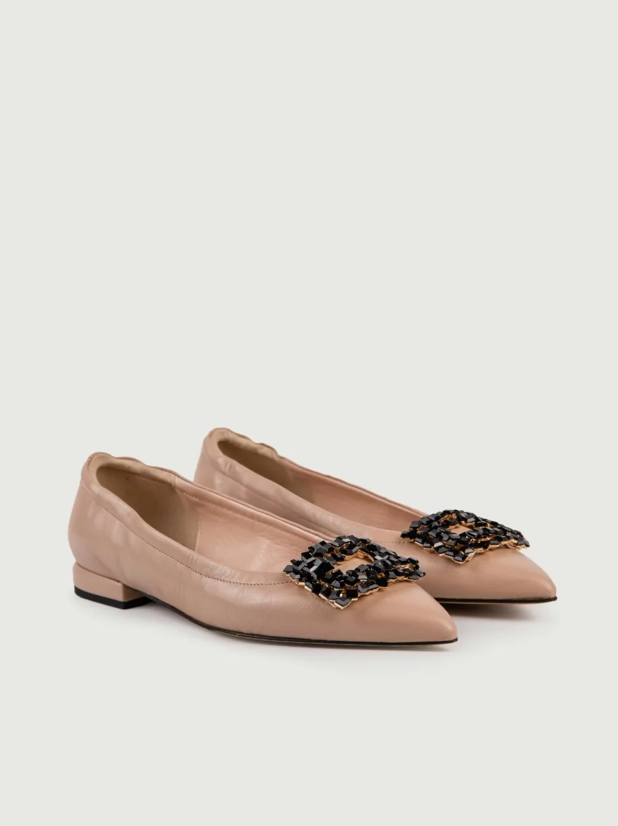 BALLERINE IN PELLE BEIGE CON GIOIELLO - immagine 3