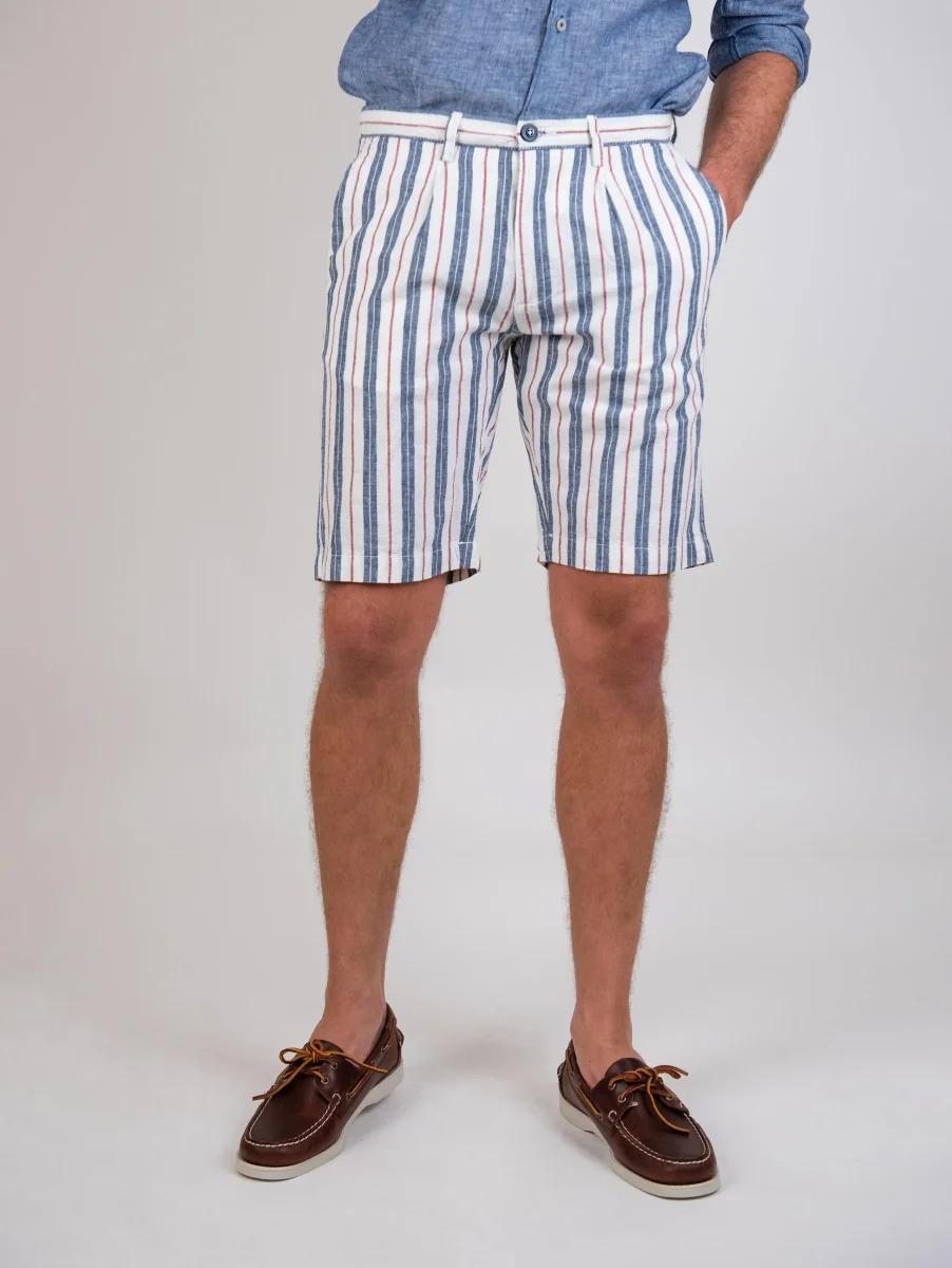 BERMUDA A RIGHE BIANCO BLU E ROSSO