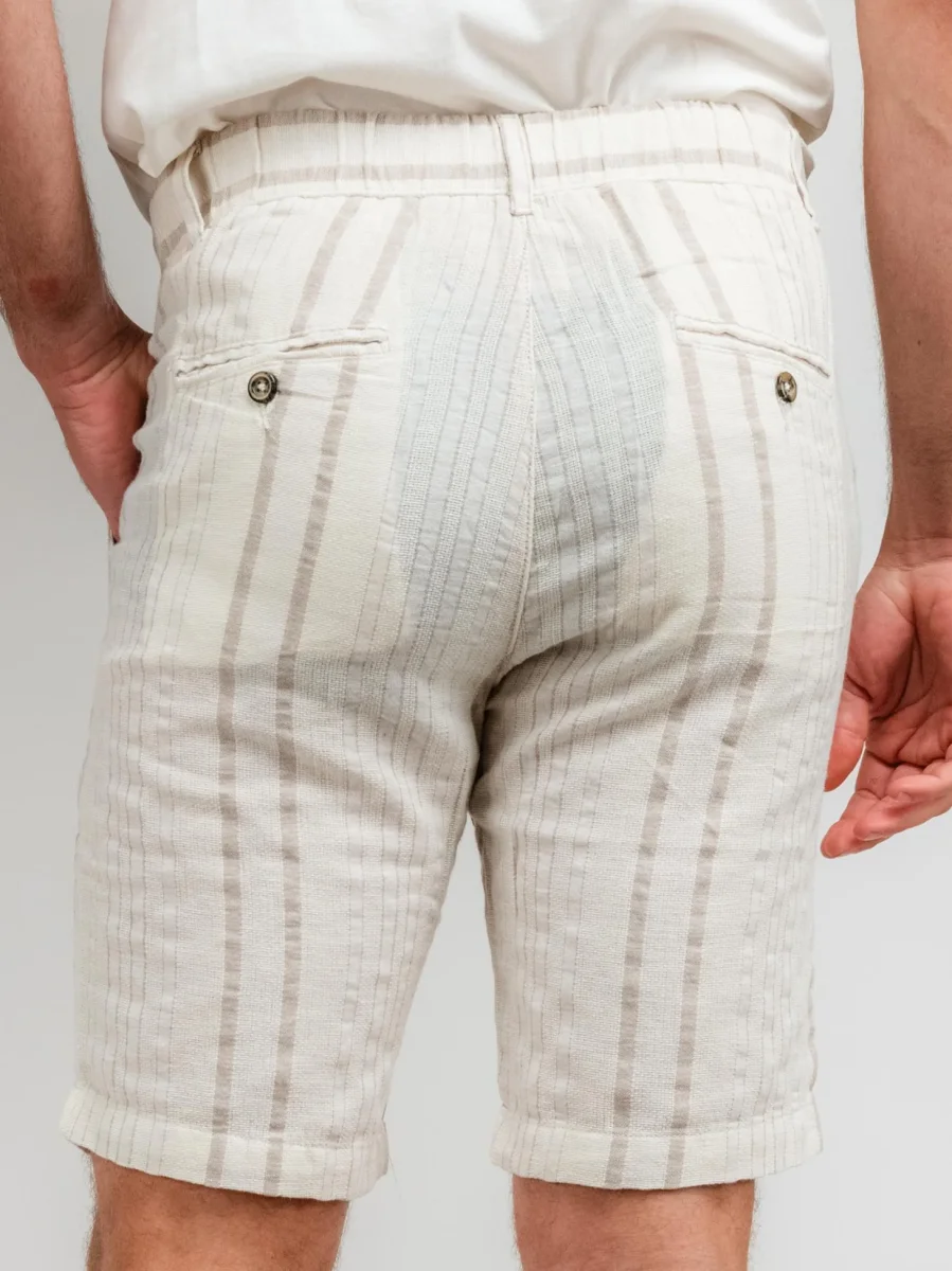 BERMUDA A RIGHE PANNA E BEIGE CON COULISSE - immagine 6