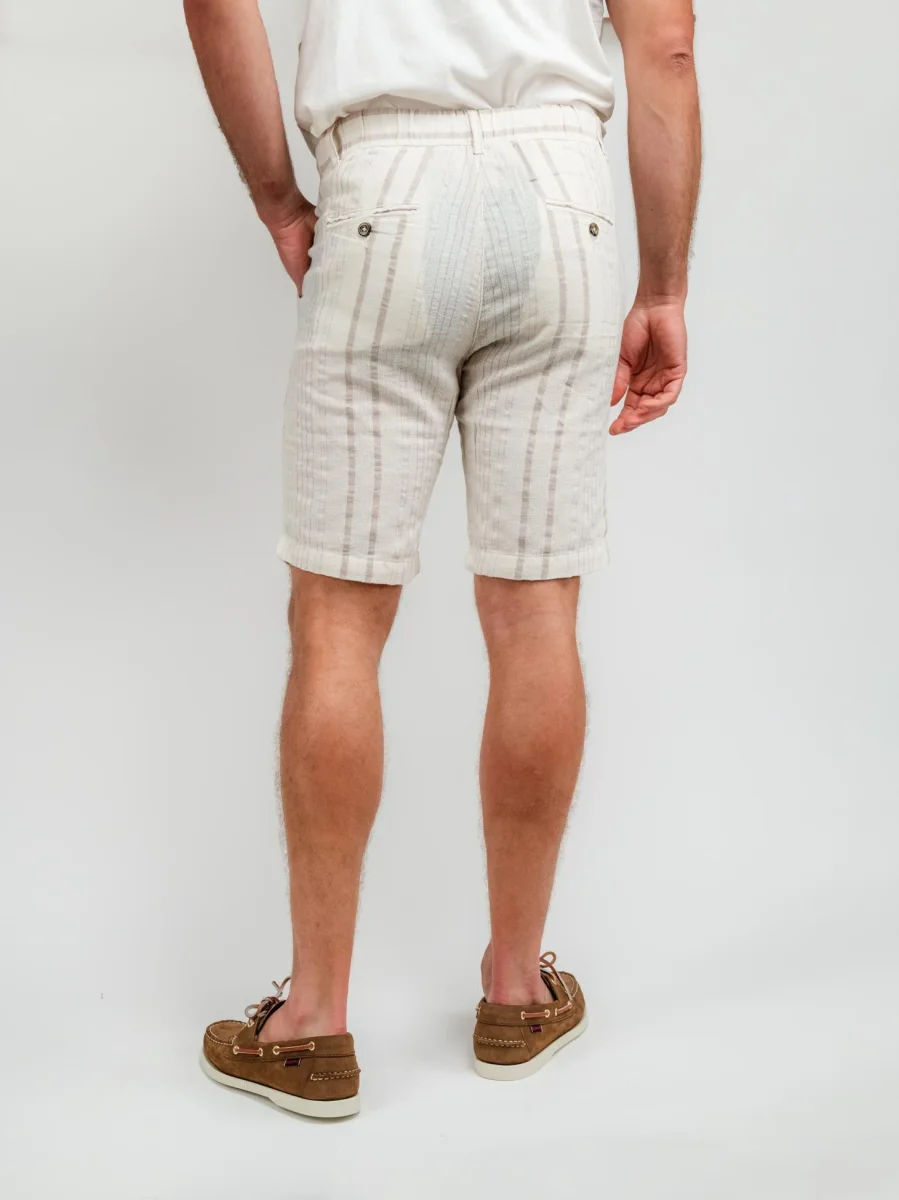 BERMUDA A RIGHE PANNA E BEIGE CON COULISSE - immagine 4