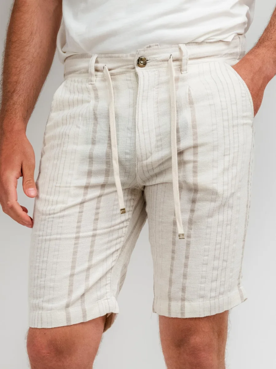 BERMUDA A RIGHE PANNA E BEIGE CON COULISSE - immagine 5