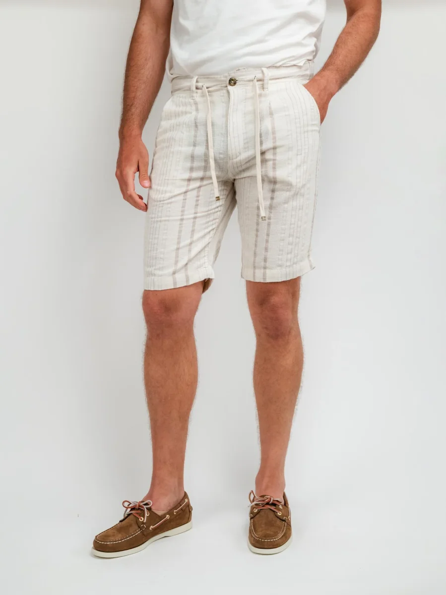 BERMUDA A RIGHE PANNA E BEIGE CON COULISSE