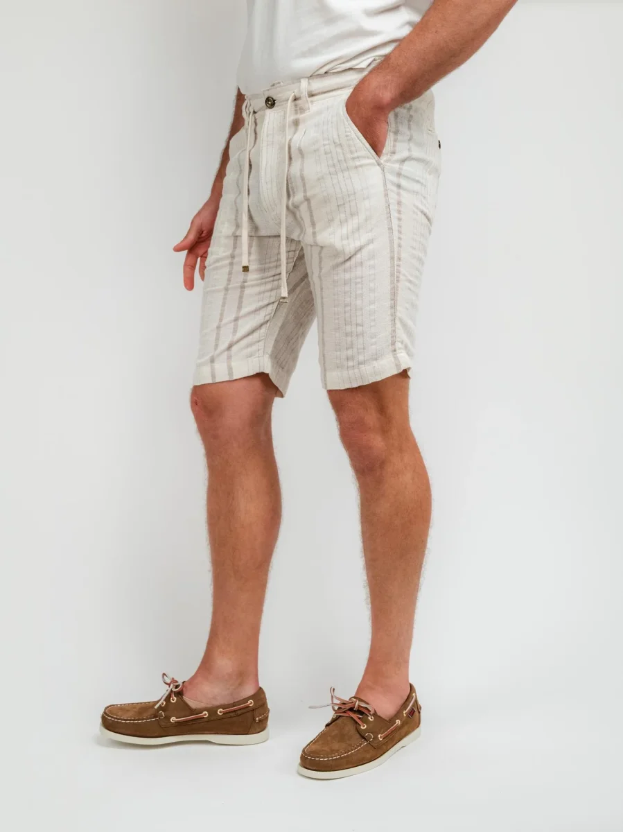 BERMUDA A RIGHE PANNA E BEIGE CON COULISSE - immagine 3