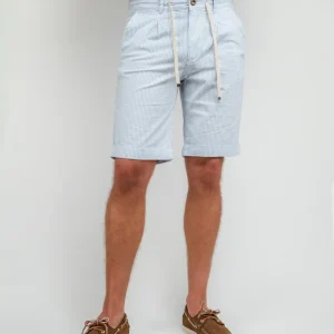 BERMUDA IN COTONE A RIGHE AZZURRE E BIANCHE CON COULISSE
