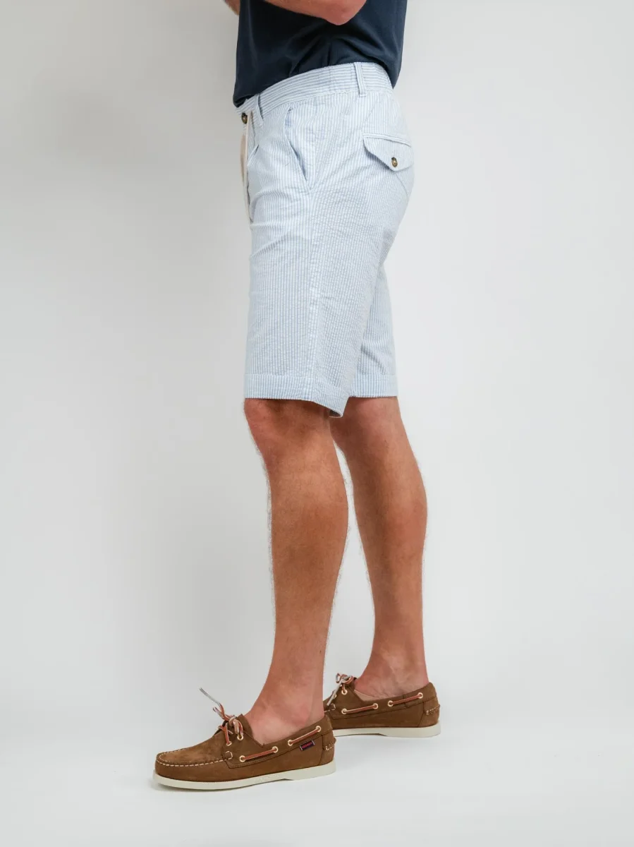 BERMUDA IN COTONE A RIGHE AZZURRE E BIANCHE CON COULISSE - immagine 5