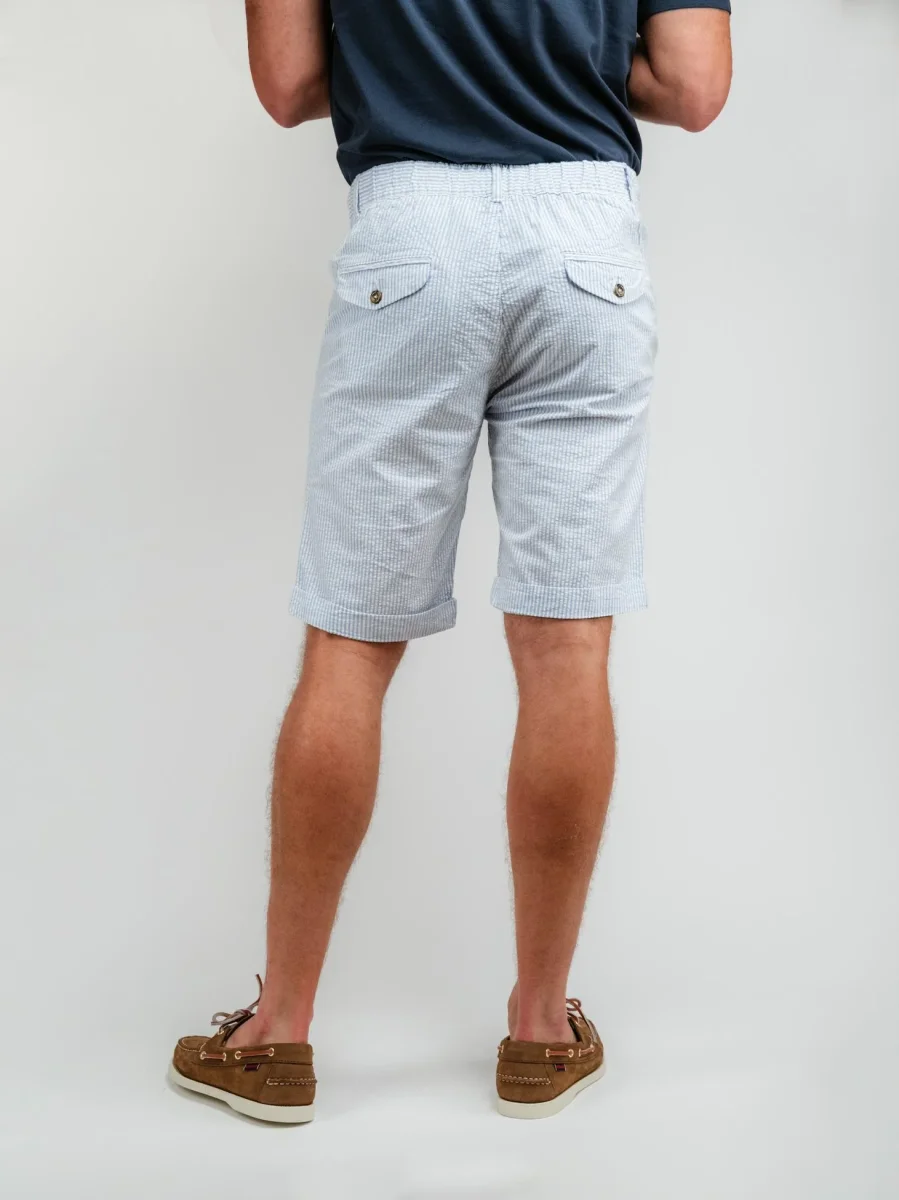 BERMUDA IN COTONE A RIGHE AZZURRE E BIANCHE CON COULISSE - immagine 4