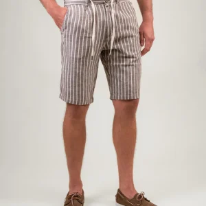 BERMUDA IN LINO E COTONE A RIGHE MARRONE E PANNA