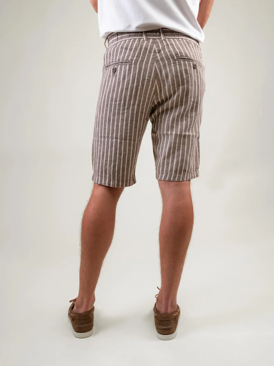 BERMUDA IN LINO E COTONE A RIGHE MARRONE E PANNA - immagine 4