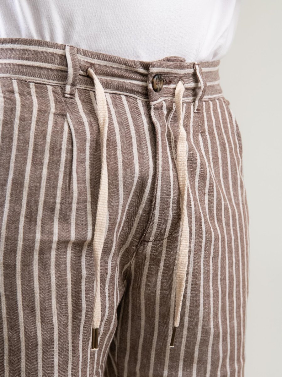 BERMUDA IN LINO E COTONE A RIGHE MARRONE E PANNA - immagine 5