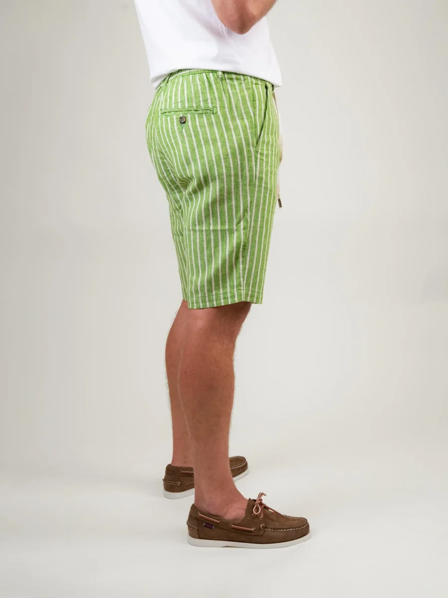 BERMUDA IN LINO E COTONE A RIGHE PANNA E VERDI - immagine 3