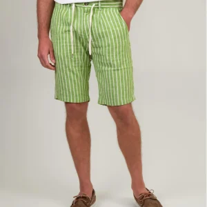 BERMUDA IN LINO E COTONE A RIGHE PANNA E VERDI