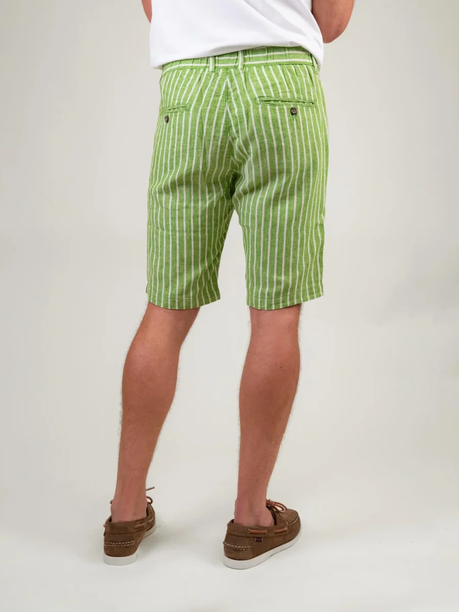 BERMUDA IN LINO E COTONE A RIGHE PANNA E VERDI - immagine 4