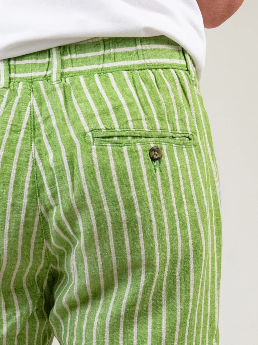 BERMUDA IN LINO E COTONE A RIGHE PANNA E VERDI - immagine 5