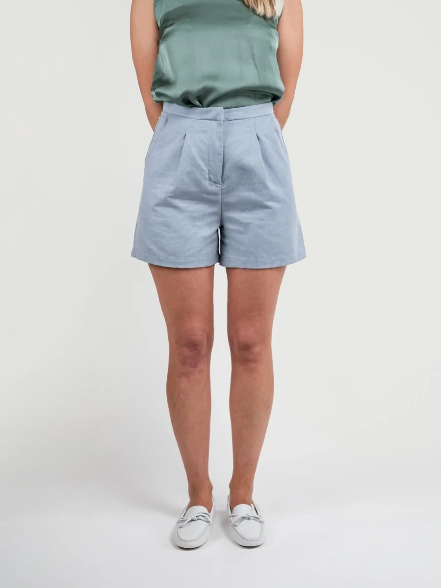 BERMUDA IN MISTO LINO AZZURRO - immagine 3