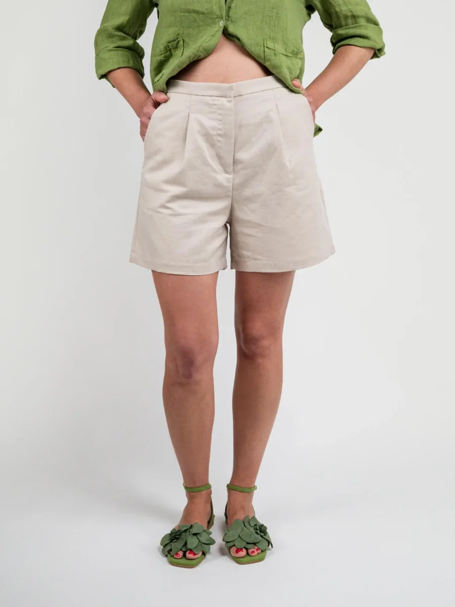 BERMUDA IN MISTO LINO BEIGE - immagine 3
