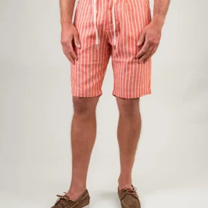 BERMUDA in lino e COTONE A RIGHE ARANCIONE E PANNA