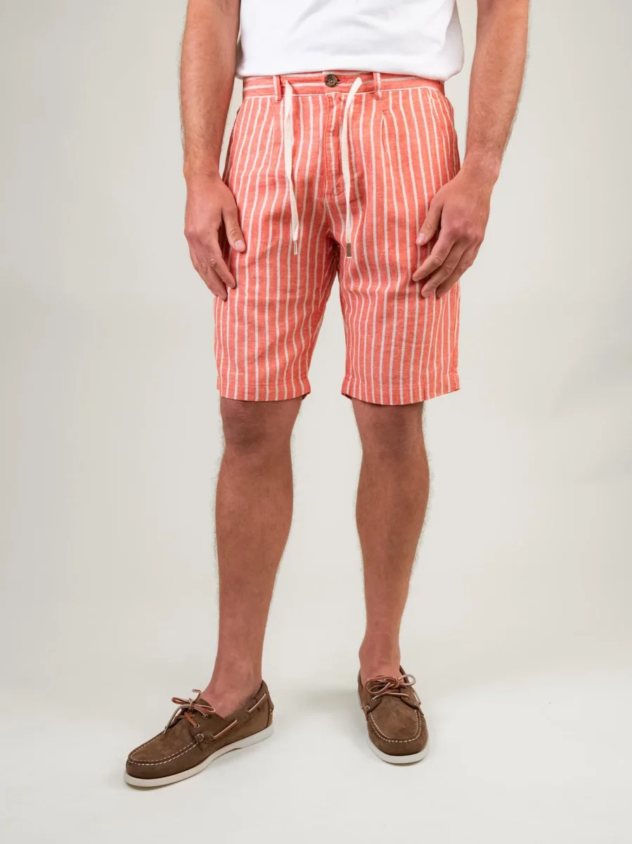 BERMUDA in lino e COTONE A RIGHE ARANCIONE E PANNA