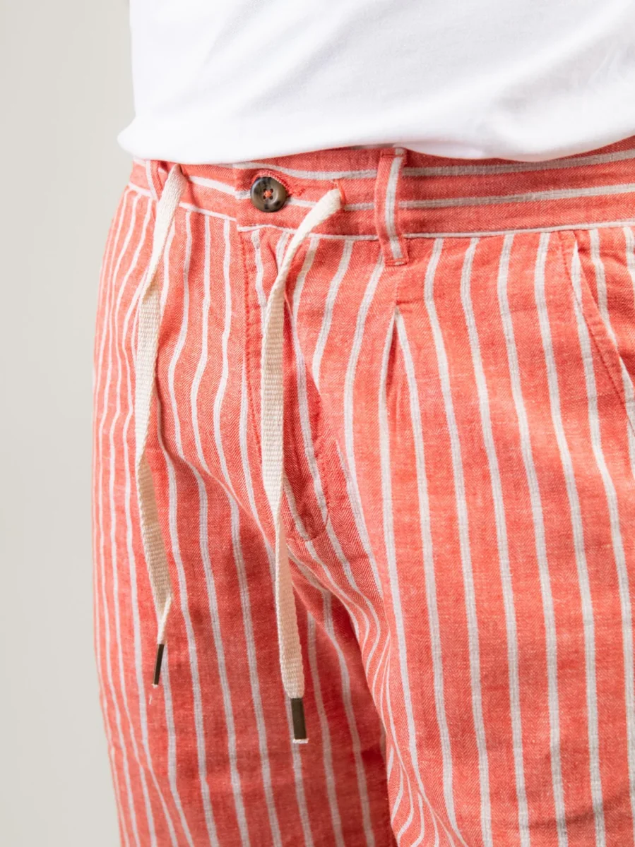 BERMUDA in lino e COTONE A RIGHE ARANCIONE E PANNA - immagine 5