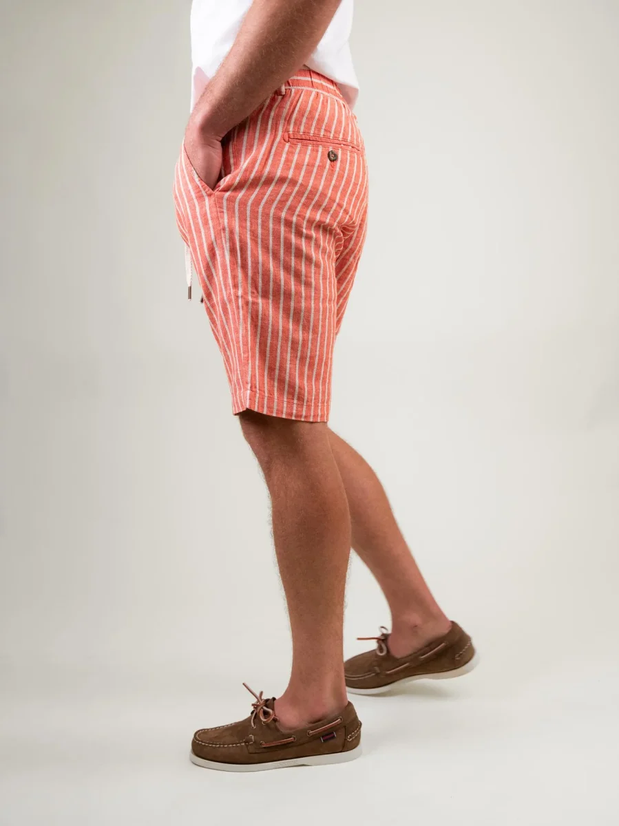 BERMUDA in lino e COTONE A RIGHE ARANCIONE E PANNA - immagine 3