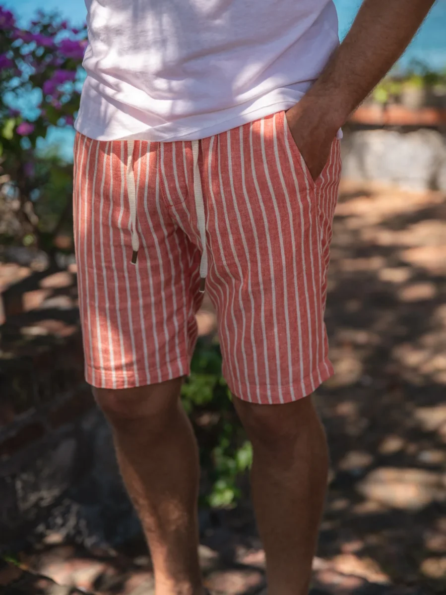 BERMUDA in lino e COTONE A RIGHE ARANCIONE E PANNA - immagine 6