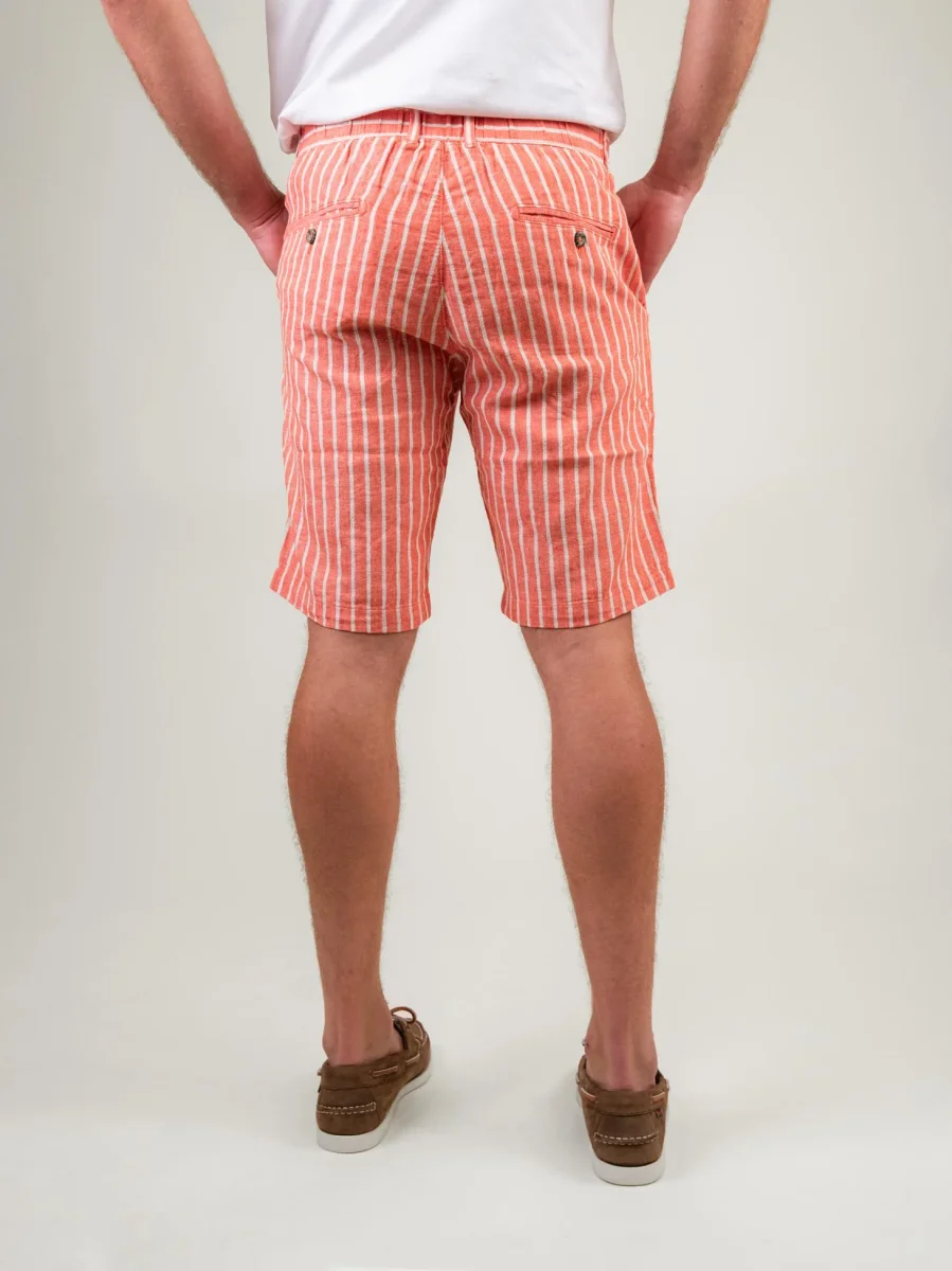 BERMUDA in lino e COTONE A RIGHE ARANCIONE E PANNA - immagine 4