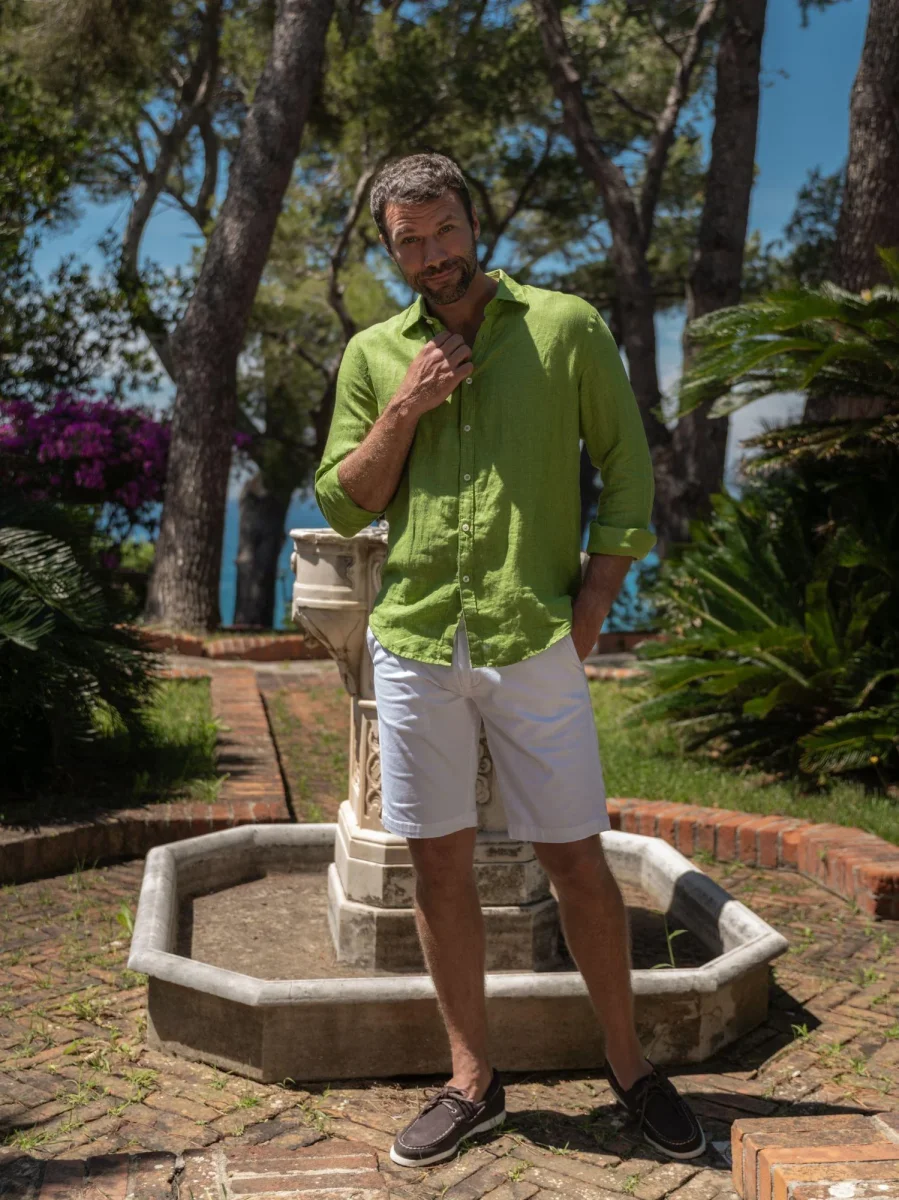 BERMUDA in lino e COTONE BIANCO - immagine 3