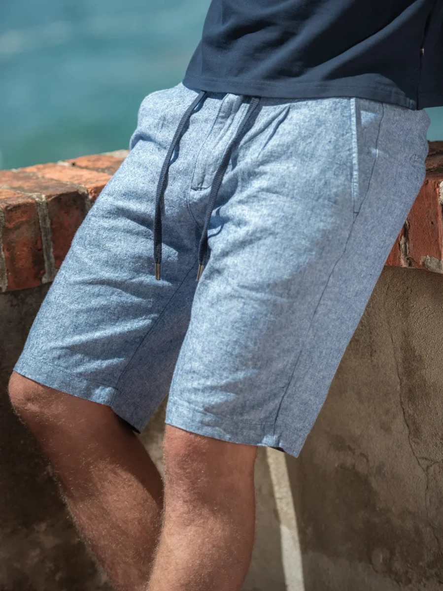 BERMUDA in lino e cotone BLU denim - immagine 7