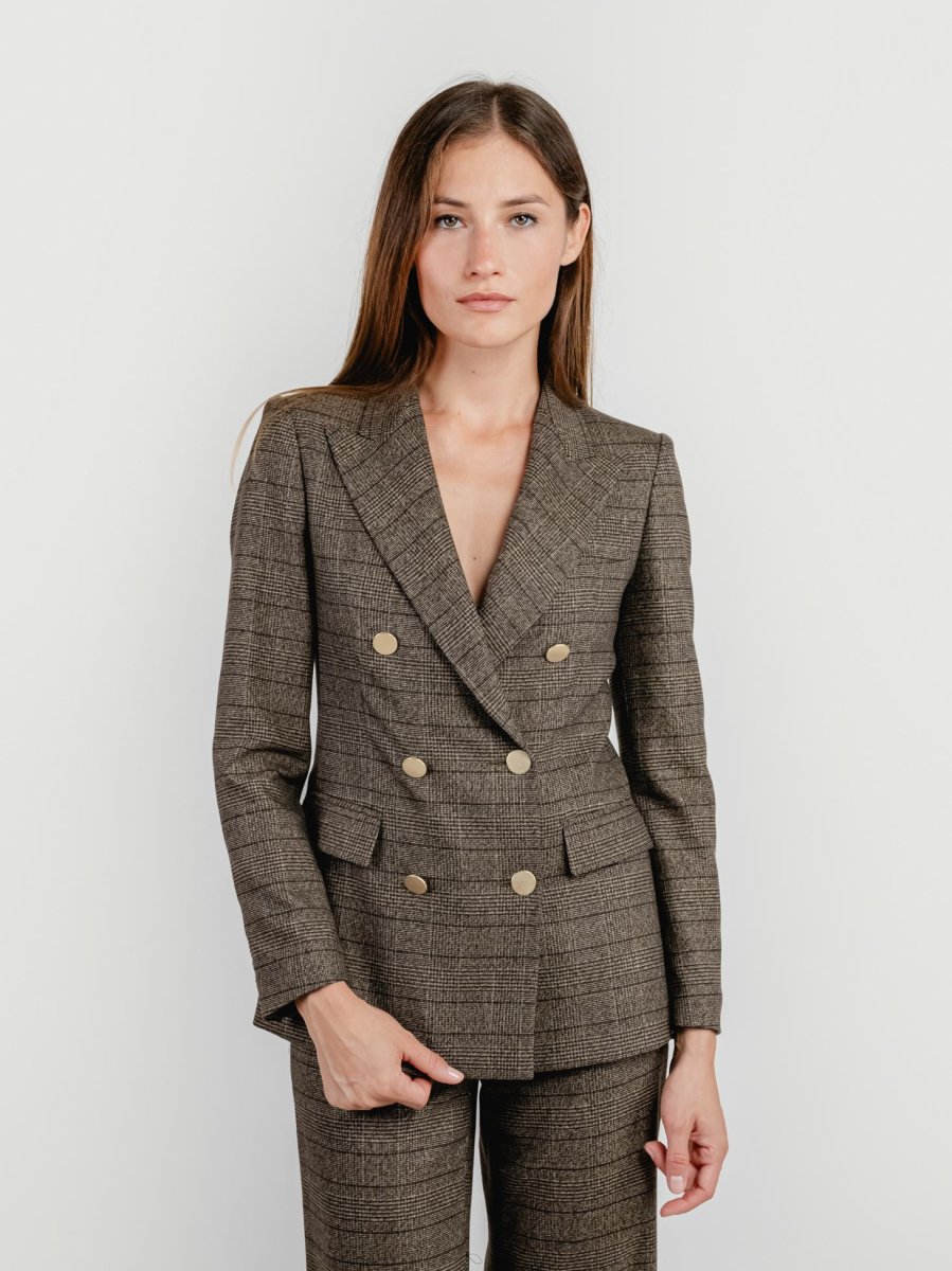 BLAZER DOPPIOPETTO FANTASIA CHECK TESTA MORO