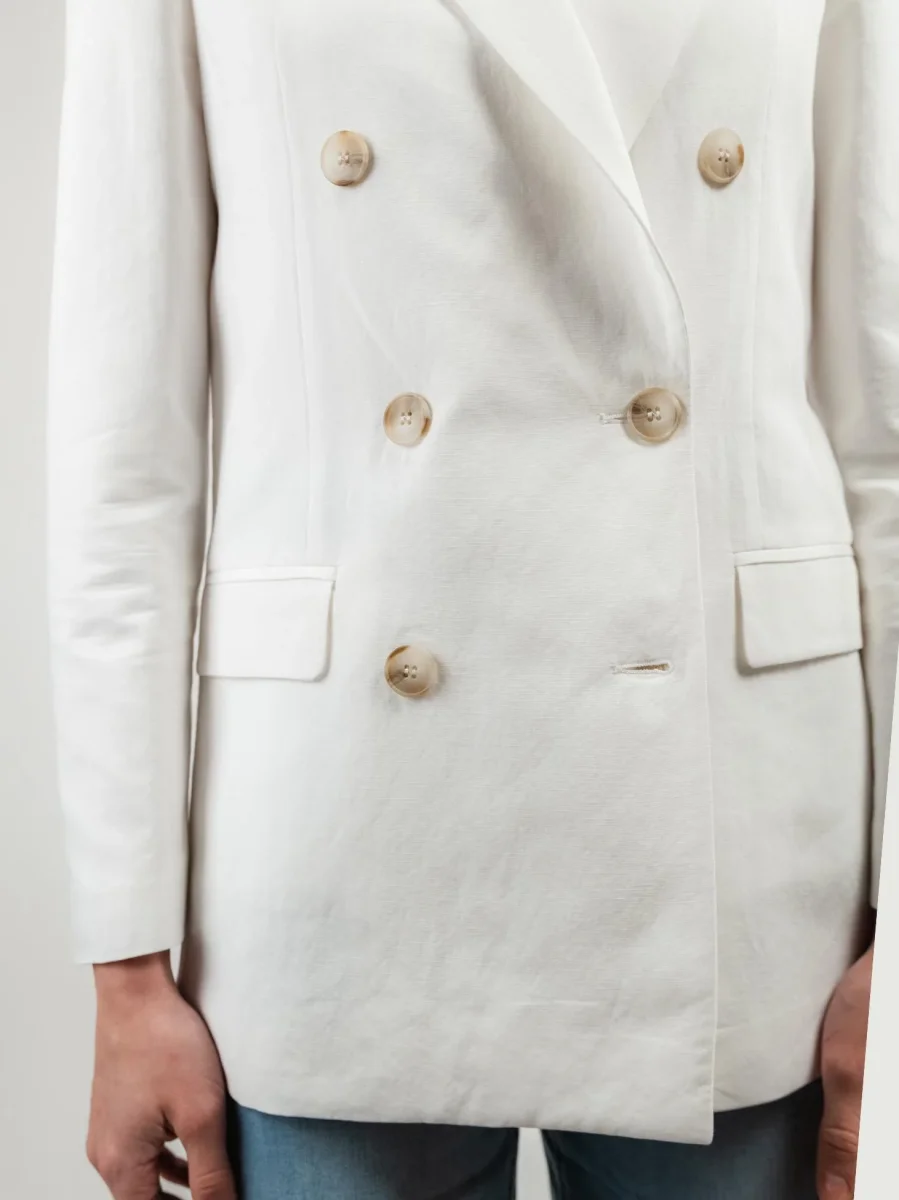 BLAZER DOPPIOPETTO IN LINO BIANCO - immagine 5