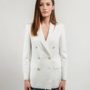BLAZER DOPPIOPETTO IN LINO BIANCO