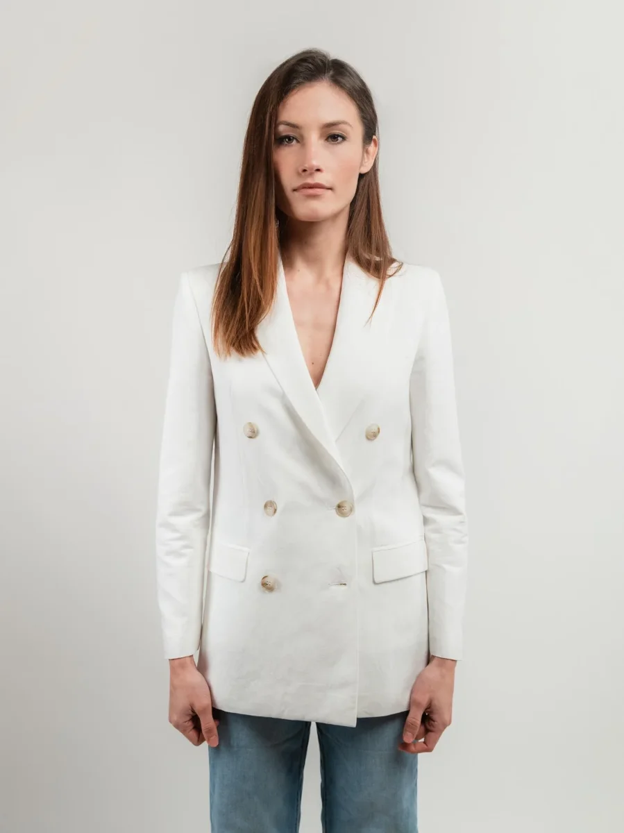 BLAZER DOPPIOPETTO IN LINO BIANCO