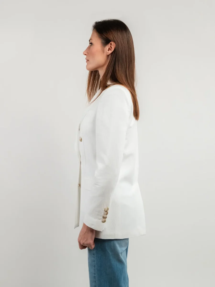 BLAZER DOPPIOPETTO IN LINO BIANCO - immagine 3