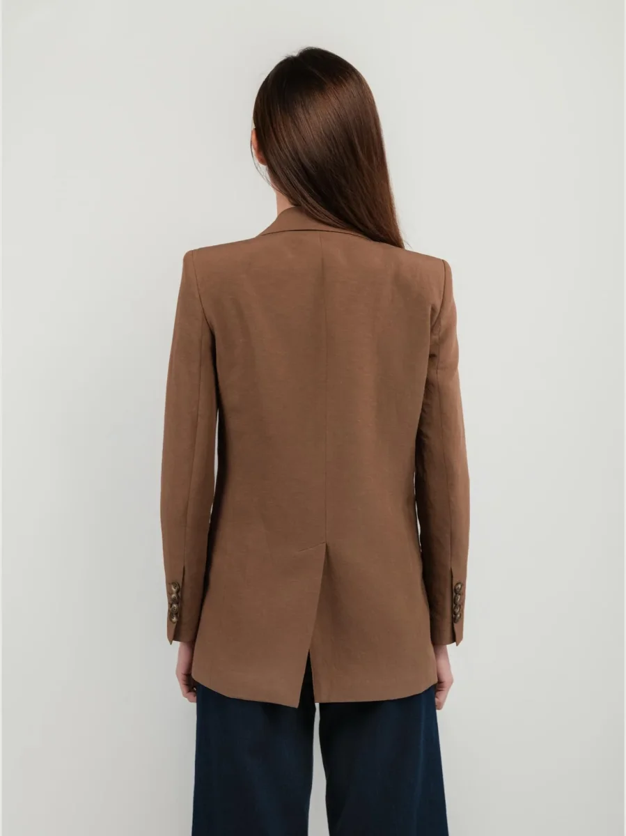 BLAZER DOPPIOPETTO IN LINO COLOR TABACCO - immagine 4