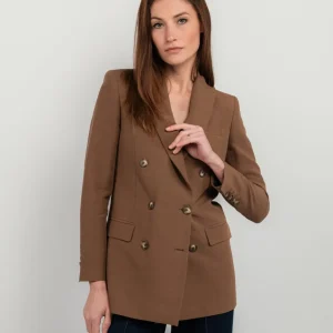 BLAZER DOPPIOPETTO IN LINO COLOR TABACCO