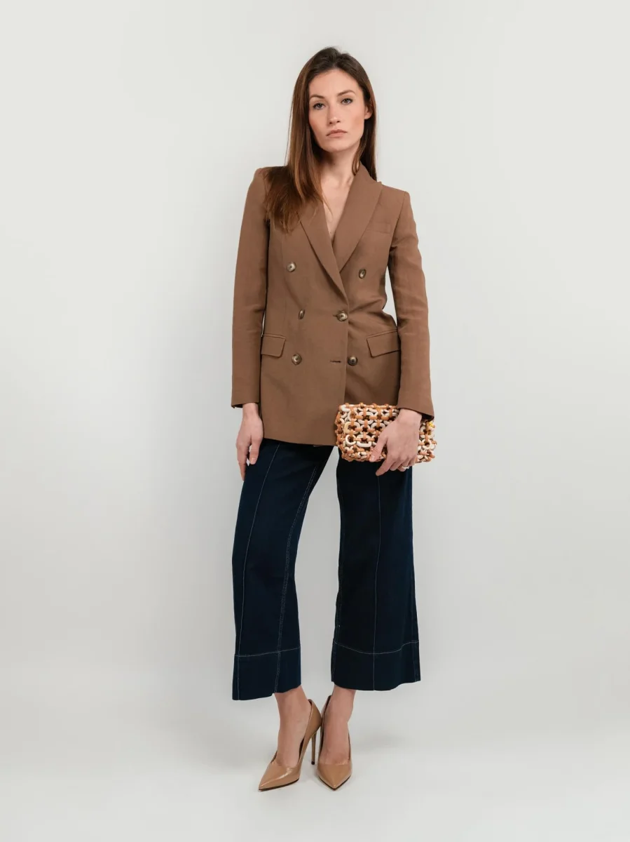 BLAZER DOPPIOPETTO IN LINO COLOR TABACCO - immagine 7