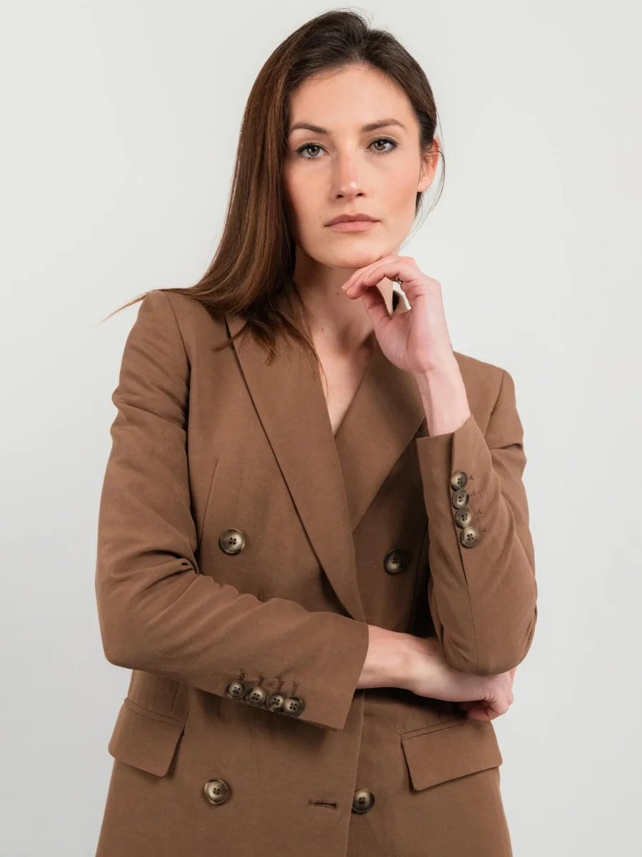 BLAZER DOPPIOPETTO IN LINO COLOR TABACCO - immagine 5