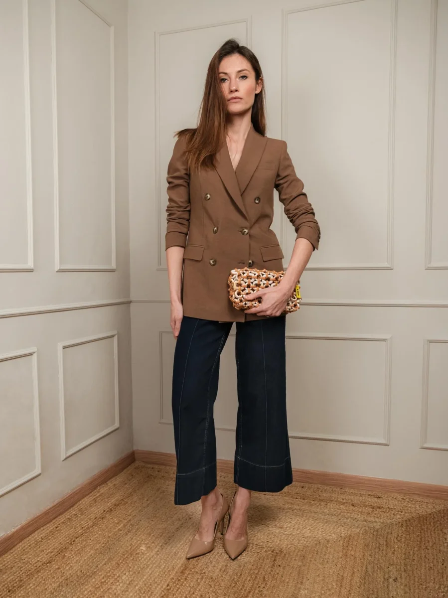 BLAZER DOPPIOPETTO IN LINO COLOR TABACCO - immagine 8