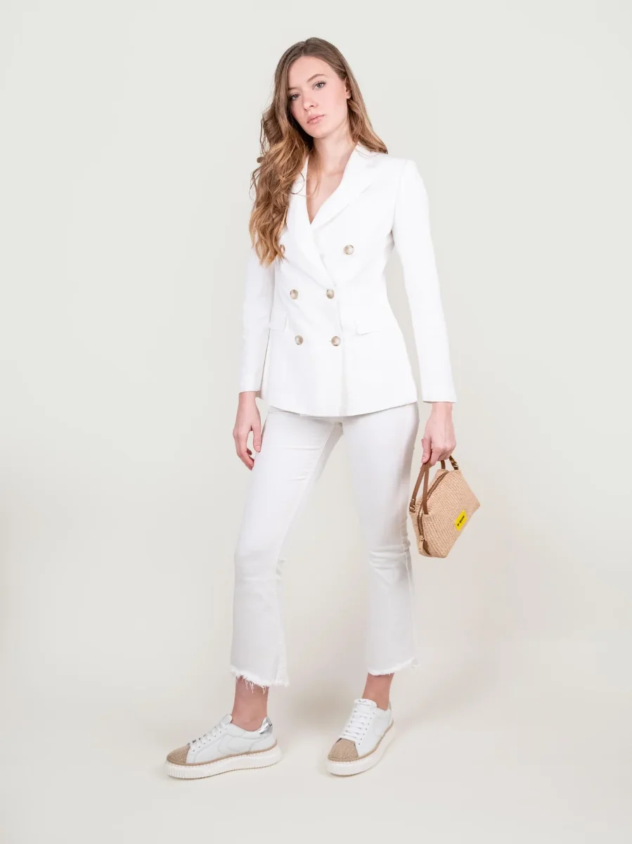 BLAZER DOPPIOPETTO IN MISTO LINO PANNA - immagine 6