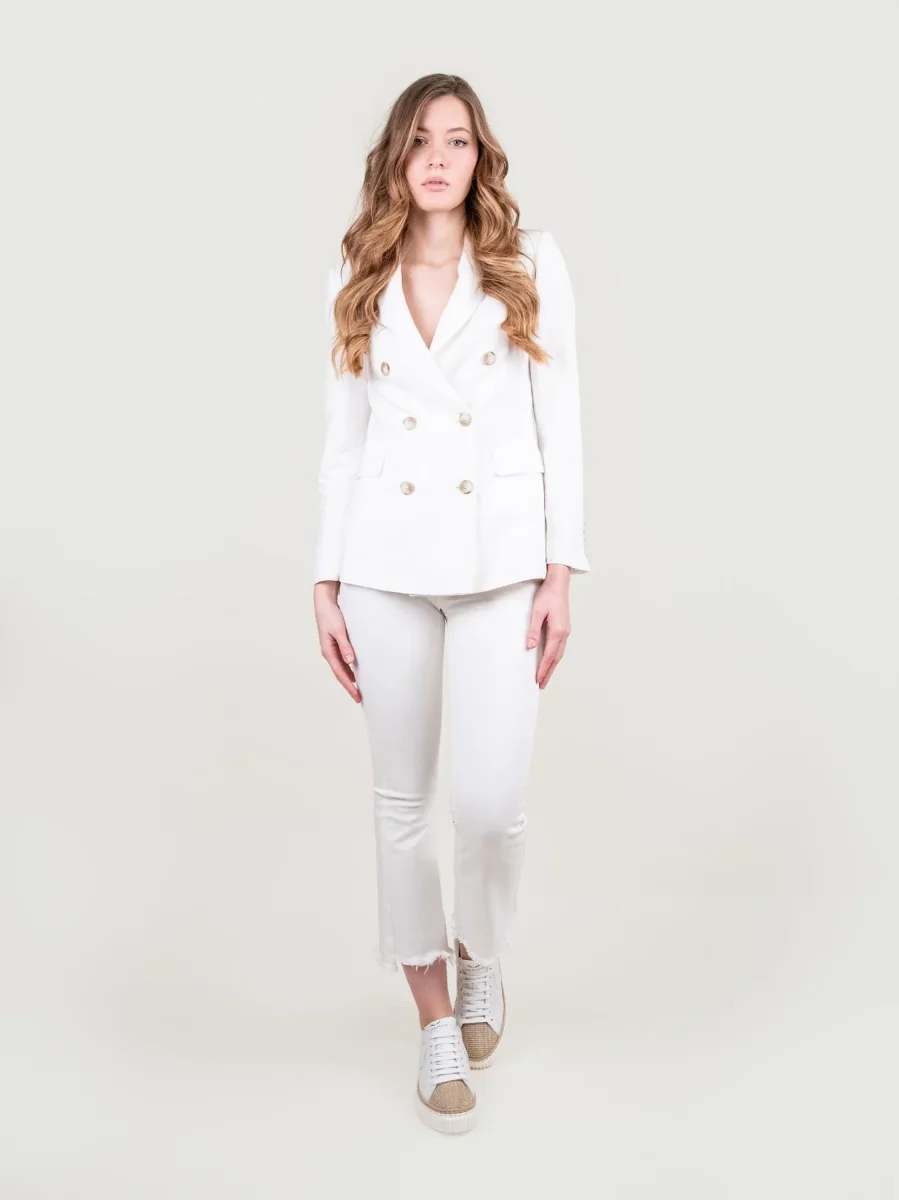 BLAZER DOPPIOPETTO IN MISTO LINO PANNA - immagine 5