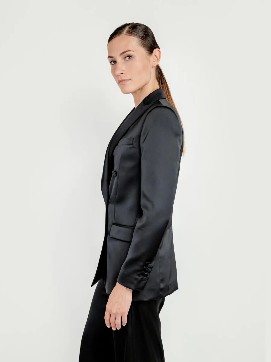 BLAZER DOPPIOPETTO IN RASO NERO - immagine 3