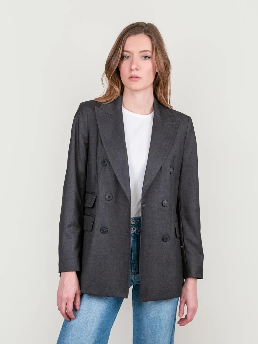 BLAZER DOPPIOPETTO IN TESSUTO ELASTICIZZATO ANTRACITE - immagine 6
