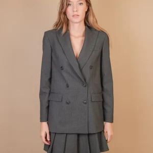 BLAZER DOPPIOPETTO IN TESSUTO GRIGIO ANTRACITE