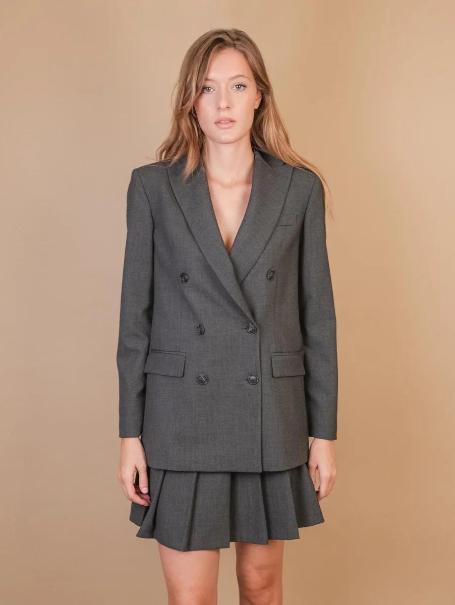 BLAZER DOPPIOPETTO IN TESSUTO GRIGIO ANTRACITE