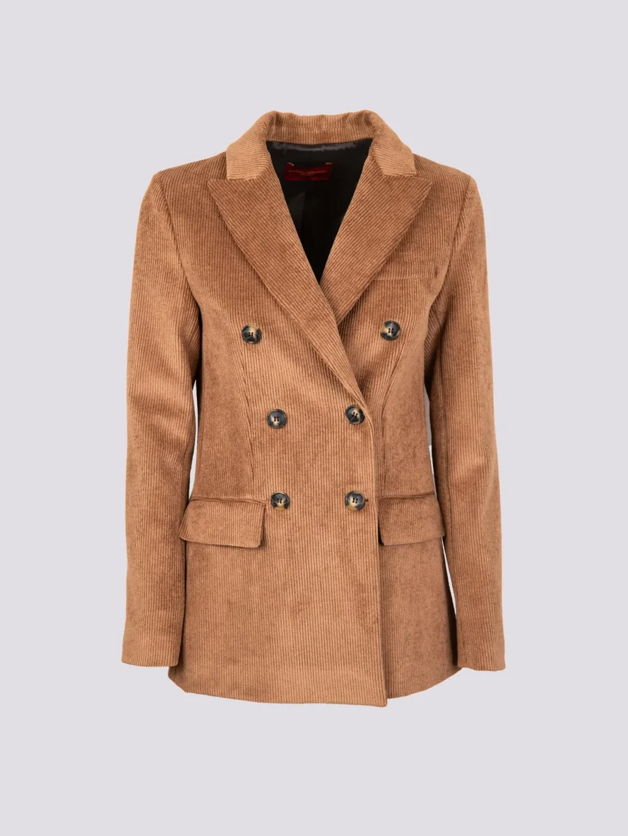 BLAZER DOPPIOPETTO IN VELLUTO A COSTINE BEIGE - immagine 3