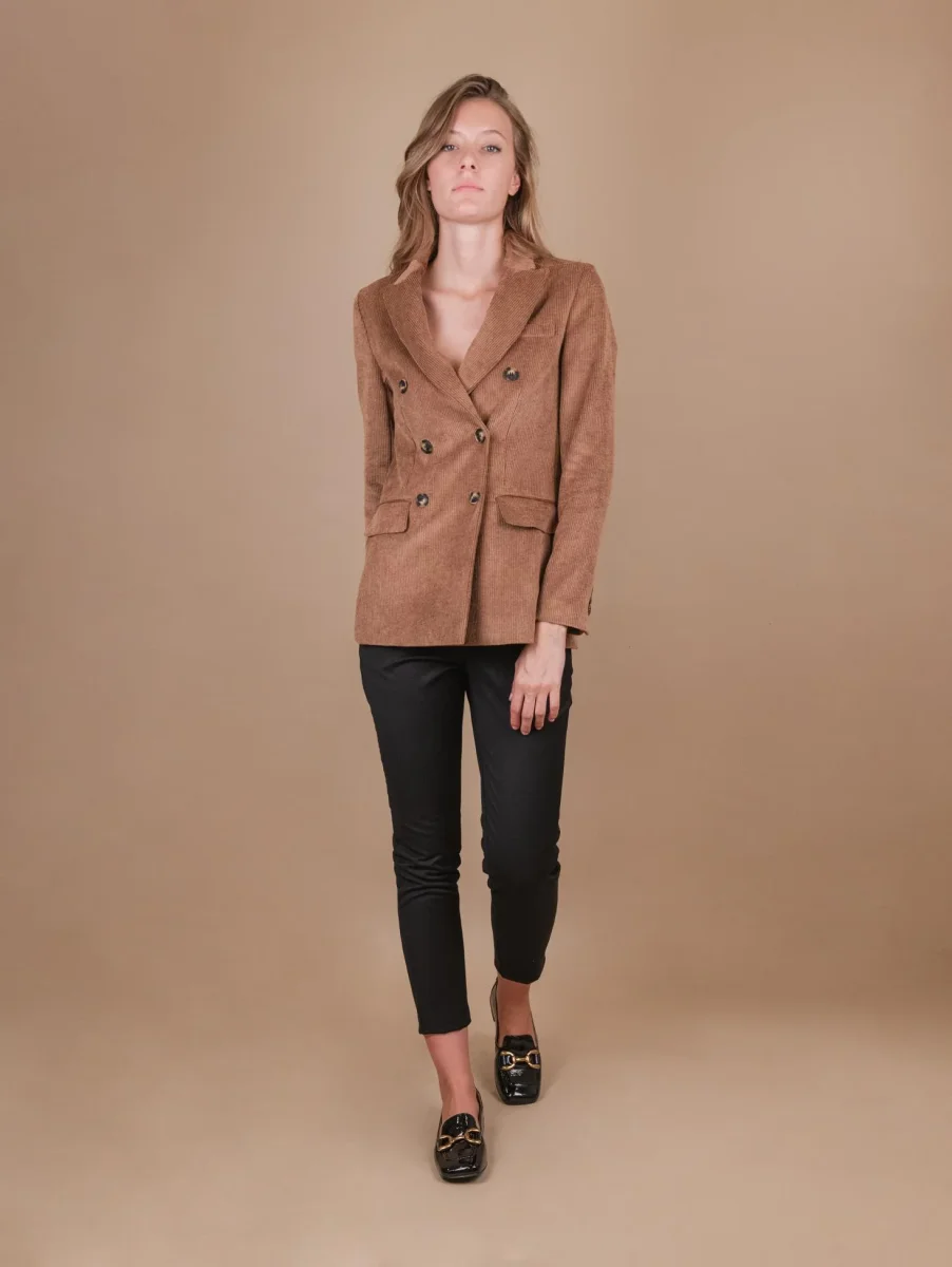 BLAZER DOPPIOPETTO IN VELLUTO A COSTINE BEIGE - immagine 9