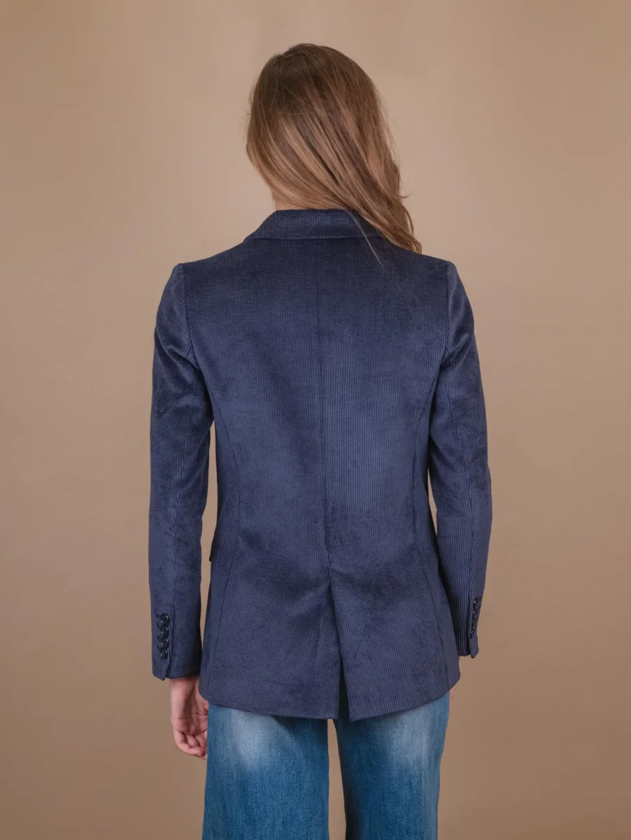 BLAZER DOPPIOPETTO IN VELLUTO A COSTINE BLU - immagine 8