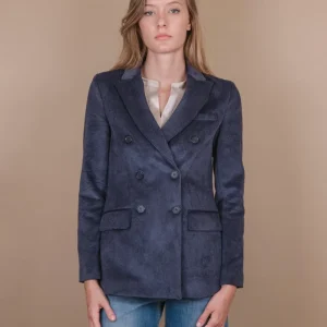 BLAZER DOPPIOPETTO IN VELLUTO A COSTINE BLU