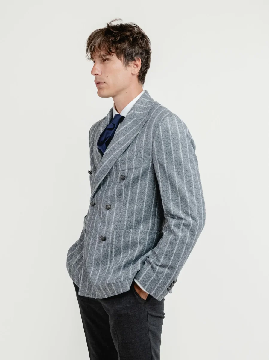 BLAZER DOPPIOPETTO MISTO LANA GESSATO GRIGIO - immagine 3