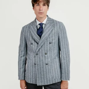 BLAZER DOPPIOPETTO MISTO LANA GESSATO GRIGIO